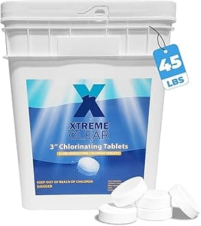 Xtremeclear 3" Swimming Pool Chlorine Tablets 99% Pure Tri-Chlor Pool Sanitizer 45LBS Slow Dissolving Chlorinating Tabs for Swimming Pools, Hot Tubs, Spa