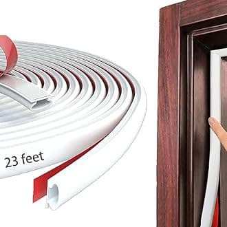 White Rubber D Shape Weather Stripping for Doors and Windows - Self-Adhesive Soundproofing Seal Strip (23 Feet)