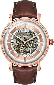 TIMEX Mens 44 mm E Class Silver Dial Brown Leather Strap Analogue Watch - TWEG16715