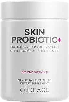 Codeage Skin Probiotics + Prebiotics - Skin Care Routine Supplement - 50 Billion CFU - Ayurvedic Botanical Herbs - Face Probiotics - Shelf Stable Cleanser, Non-GMO, Vegan - 60 Capsules