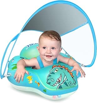 LAYCOL Baby Pool Float with Canopy UPF50+, 5 Point Safety Buckle No Flip Over, Toddler Floaties Infant Pool Floats with Double Air Chambers, Baby Beach Essentials/Traval for 3-36M Blue L