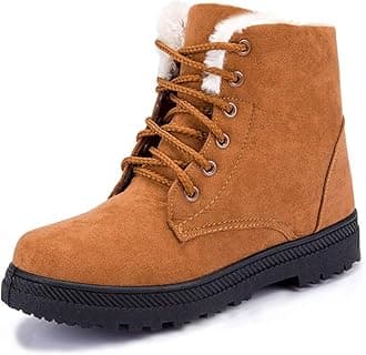 HarenceWinter Snow Boots for Women Comfortable Outdoor Anti-Slip Ankle Boots Suede Warm Fur Lined Booties Lace Up Flat Platform Shoes