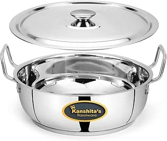Heavy Gauge Stainless Steel Induction Bottom/Gas Stove Friendly Kadai with Lid- 2 Litre, Silver