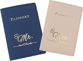 Mr and mrs passport covers and luggage tags gift set，Slim Waterproof Passport Case,couple passport holder for honeymoon