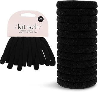 Kitsch Nylon Hair Ties No Damage - Stretchable Hair Bands for Strong All-Day Hold, Ponytail Holders | Hair Accessories for Girls | Ideal Gifts for Women - Black, 12 Pcs