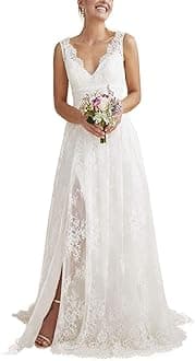 Beach Wedding Dresses for Bride 2025 Long Sleeve Lace Boho Bridal Gowns for Women WDW001