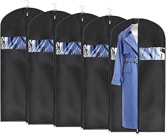 Univivi Garment Bags Hanging Suit Bags (5 Pack 50 inch), Breathable Clothing Dust Cover with Zipper and Clear Window, Washable with Study Full Zipper for Closet Storage and Travel