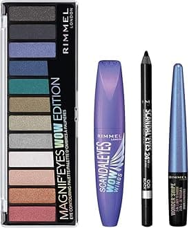 Rimmel Makeup Kit With Eyeshadow, Eyeliner, and Mascara, Wow