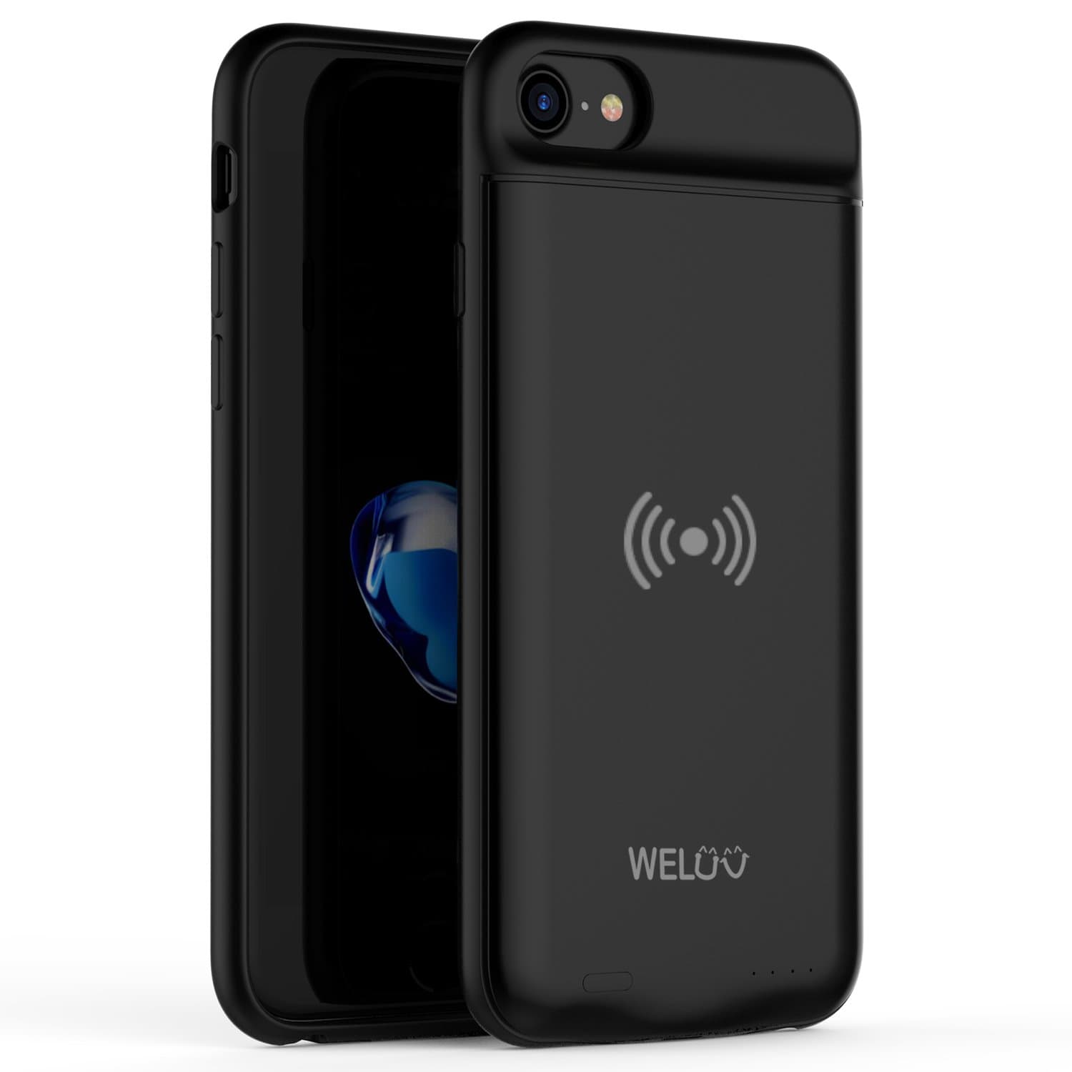 WELUV Wireless Charging case For iPhone 6plus/6s plus/7plus/8plus Qi Battery Case 4000mAh Ultra Thin Backup External Charger Emergency Charging Protective Cover Black Gifts 5.5 "
