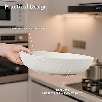 Wrova Wheat Straw Salad Bowl Sets with Wood Salad Servers - 6Pack Unbreakable Salad Dinnerware Bundle Contains Large Serving Bowls,Sauce Bowls and Wood Spoon and Fork. White