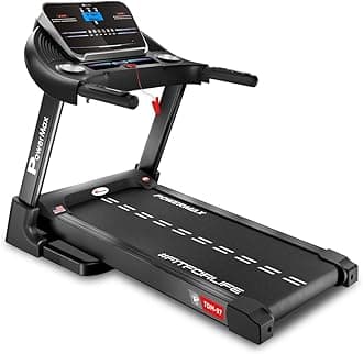 PowerMax Fitness TDM-97 4HP Manual Incline Motorized Foldable Treadmill with 12 preset Workouts, Max Speed 12kmph, Aux, Speaker|Cardio Machine for Max User 110Kg, Heart Rate Sensor, Black