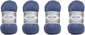 Hand Knitting Yarn 100% Microfiber Acrylic Yarn Alize Diva Silk Effect Thread Crochet Art Lace Craft Lot of 4 skeins 400gr 1532yds (353)