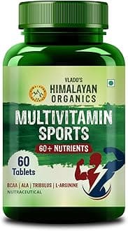 Organics Multivitamin Sports with 60+ Nutrients | Vitamin B1,B2,B3,B5,B6,B12,A,E,C,D,K,Biotin,Calcium,Zinc | Good for Brain, Eye, Muscle & Joint Care - 60 Veg Tablets