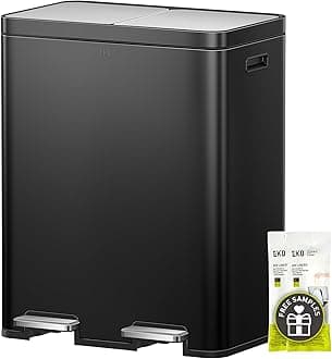 EKO Edison 8+8 Gallon Dual Trash Can for Recycling and Trash, Stainless Steel Kitchen Step Can with Dual Removable Inner Bucket, Independent Lids and Pedals, Black
