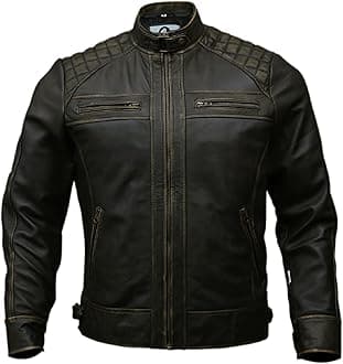 Mens Genuine Leather Biker Jacket Black | Vintage Brown Distressed Lambskin Motorcycle Jackets for Men