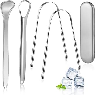Tongue Scraper Cleaner (4 Pack),MORGLES Tongue Scrapers for Adults Stainless Steel Tongue Cleaners Reduce Bad Breath Tongue Brush Dental Kit with Case