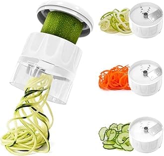 3 in 1 Vegetable Spiralizer Slicer, Adjustable Zucchini Carrot Noodle Maker, Cucumber Spiral Cutter, Easy to Use Kitchen Tool（White）