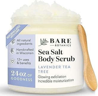 Lavender Tea Tree Body Scrub 24oz | Made in USA | All Natural Sea Salt Scrub w/Skin Loving Moisturizers | Vegan & Cruelty Free | Ready to Gift w/a Cute Wooden Spoon