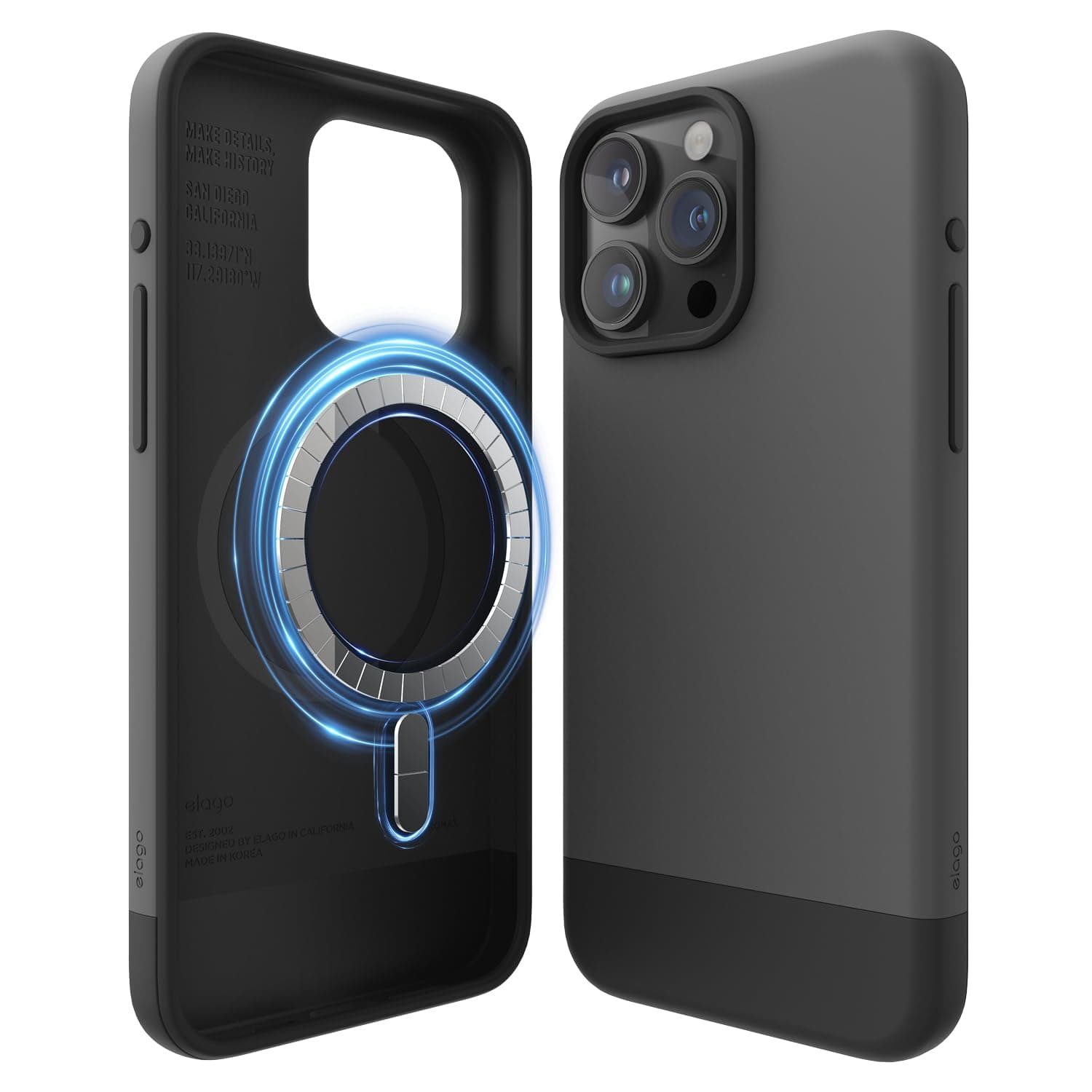 Magnetic Glide Case Compatible with iPhone 15 Pro Max Case, Compatible with MagSafe, Two-tone Design, Full Body Protective Cover [PC + TPU], Enhanced Camera Guard (Dark Grey/Black)