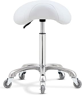 Antlu Saddle Stool Chair for Massage Clinic Spa Salon Cutting, Saddle Rolling Stool with Wheels Adjustable Height (White)