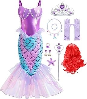 Little Girls Mermaid Costume Princess Dress Up Ariel Outfits with Accessories Wig Birthday Party Halloween Cosplay