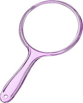 D Hand Mirror with Handle, Handheld Mirror Small Magnifying Mirror 1X 2X Doule Sided Handle Makeup Mirror, Acrylic Handheld Mirror Rounded Shape Purple