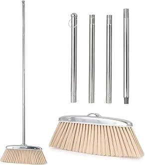 Indoor & Outdoor Brooms, VOOWO 46” Kitchen Broom with Long Handle, Heavy Duty Brooms for Home Kitchen Broom for Office, Angle Brooms for Sweeping with Stainless Steel Handle