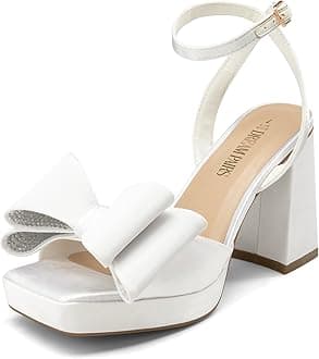 DREAM PAIRSWomen's Platform Chunky Heels Fashion Bowknots High Block Square Toe Dress Sandals for Wedding Bridal Party