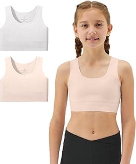 Girls Soft Training Bras 7-12 Seamless First Bra Girls Sports Bras Longline Crop - No Pads, Chest Double Lined