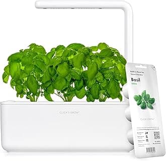 Click & Grow Smart Garden, Indoor Herb Garden Growing Kit with 3 Basil Pods Included, Self Watering & LED Grow Light, Simplified Hydroponics Growing System, White