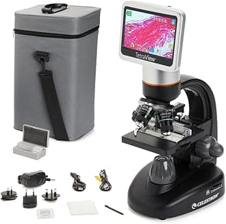 Celestron Digital Microscope TetraView LCD with Built-In 5MP Camera, 40x - 400x Magnification, Black