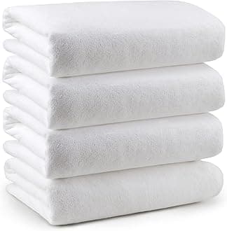 Orighty Bath Towel Set Pack of 4(27’’ x 54’’) - Soft Feel White Bath Towel Sets, Highly Absorbent Microfibre Towels for Body, Quick Drying, Microfibre Bath Towels for Sport, Yoga, SPA, Fitness