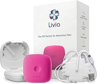 Livia Menstrual Pain Relief Device, Pink – Off-Switch for Period Pain – Portable & Discreet – Rechargeable, Up to 8 Hours Battery – Complete Kit with Stick-On Pads – The Go-to Travel Partner
