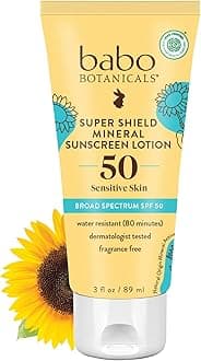 Babo Botanicals Sheer Mineral Sunscreen Lotion SPF 50 with 100% Mineral Active Ingredients for Babies, Kids or Extra Sensitive Skin, Lightweight, Water Resistant & Fragrance Free, Multicolor, Unscented, 3 Fl Oz