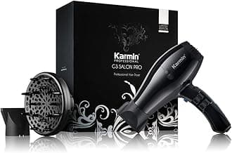 Karmin G3 Salon Pro Professional Hair Dryer, Ionic Negative Ion Ceramic Blow Dryer, Fast Drying, 2 Speed 3 Heat Settings, 2000 Watt, with Diffuser and 2 Narrow Nozzle Attachments