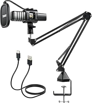 TONOR RGB USB Microphone, Cardioid Condenser Computer Mic, Pop Filter, Shock Mount for Conference, Gaming, Streaming, Podcast, Chatting, Compatible with Laptop, PC, with Boom Arm, TC30+