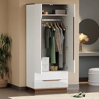 Wakefit Wardrobe | 1 Year Warranty | Engineered Wood Almirah, Cupboard for Clothes Storage | 2 Door, 4 Drawers, 1 Hanging Space | Rubble - Frosty White