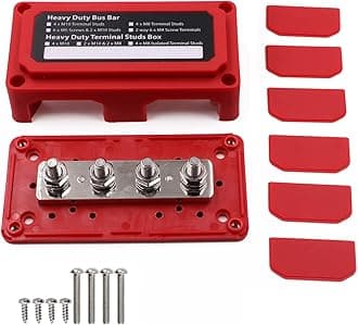 Bus Bar 12V 300A Heavy Duty Module 4 x 5/16" (M8) Posts Power Distribution Blocks, 300 Amp Battery Busbar Powerbar 12 Volt-48V DC for Car Truck RV Solar Boat Marine, Red