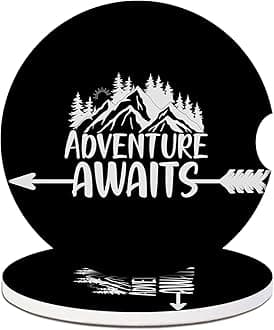 Adventure Awaits Absorbent Ceramic Cup Holder Coasters - 2 Pack, Anti-Slip Car Coasters, Fashion Interior Accessories Drink Coaster for Women & Men
