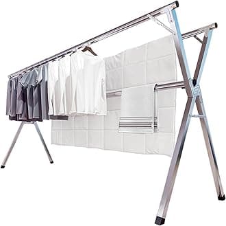 JAUREE 79 Inches Clothes Drying Rack, Drying Rack Clothing Folding Indoor Outdoor, Heavy Duty Stainless Steel Laundry Rack, Foldable Portable Large Clothes Rack Garment Rack with 20 Windproof Hooks