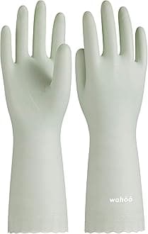 LANON wahoo Skin-Friendly Cleaning Gloves, Dishwashing Kitchen Gloves with Cotton Flocked Liner, Reusable, Non-Slip, Canary Green, Large
