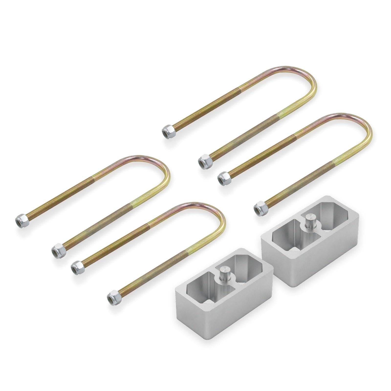 QGHAUC Universal Leaf Spring Lowering Block Kit, 2 Inch, 2-1/2" Wide, 5" Long, Zinc-Plated U-Bolts, Premium Steel Construction for Long-Lasting Finish