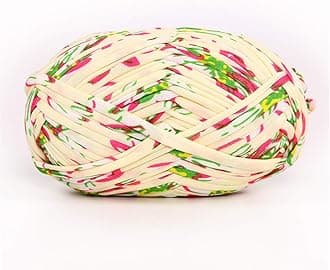 1 PCS Colorful T-Shirt Yarn Knitting Yarn Fabric Crochet Cloth for DIY Knitted Fabric Art (#56 Beige Flower)