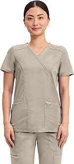 Scrubs Top for Women Mock Wrap with 3 Pockets, Soft, 2-Way Stretch & Durable Fabric - WW610