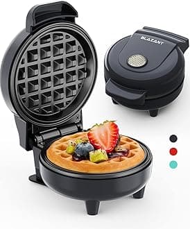 Waffle Maker Mini Small Compact Design, Breakfast Waffle Iron Machine Nonstick Coating, Snack Chaffle Hash Browns Round 4 Inch 550W, Grey BLAZANT