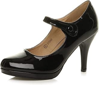 Womens Ladies mid high Heel Mary Jane Evening Work Platform Bridal Party Prom Court Shoes Size.