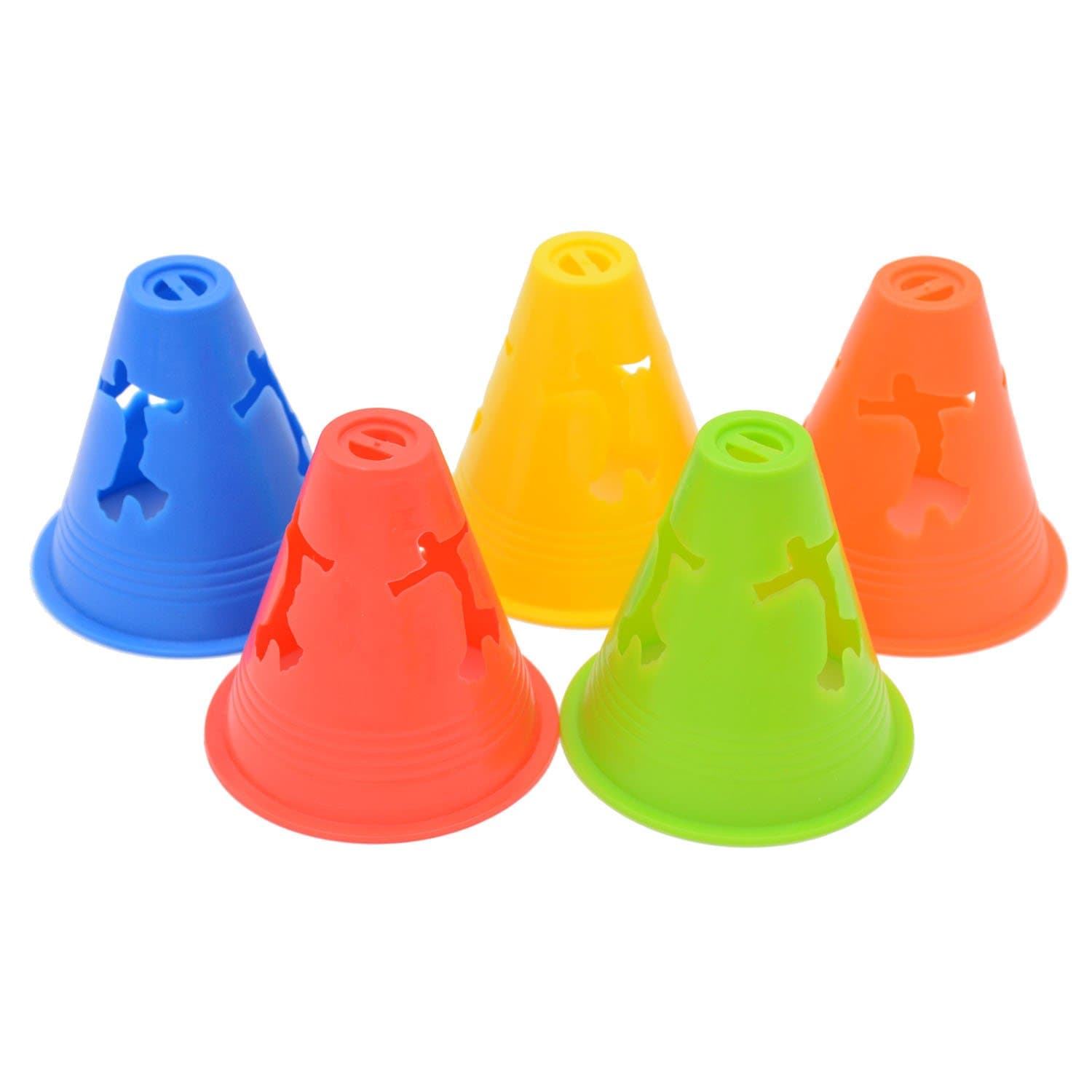 3 Inch Plastic Windproof Slalom Cones Inline Roller Skating Cones Pile Cup Roadblocks Traffic Road Cones Set with Holes for Skate Practice Sport Training 5 Colors 20 Pcs