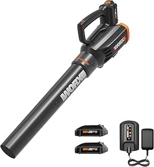WORX WG547.1 20V Cordless Leaf Blower, Electric Blower with Turbine Fan, Blowers for Lawn Care with 2 Speed Control, 2 Batteries & Charger Included