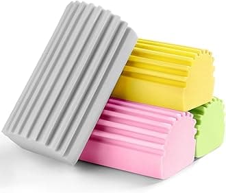 Jeymei 4-Pack Damp Clean Duster Sponge,Damp Dusting Sponge,Duster Baseboard Cleaner Sponge with Ridges,Reusable Wet Duster Sponge,Household Cleaning Sponges for Blinds(Grey,Yellow,Pink,Green)