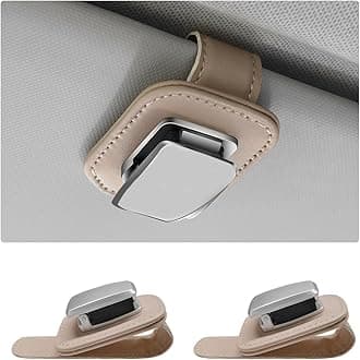 2 PCS Sunglasses Holder for Car, Leather Auto Visor Eyeglasses Hanger Ticket Card Storage Clip, Universal Vehicle Visor Glasses Mount Clip for Different Size Eyeglasses (Beige)